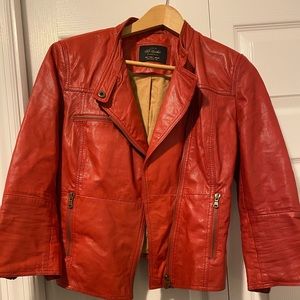 Zara red 3/4 sleeve leather jacket